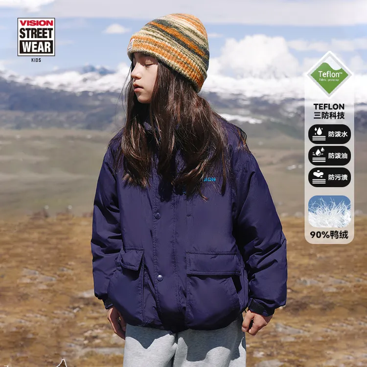 VISION KIDS 复古Teflon经典保暖中长款羽绒服防水儿童秋冬 25新