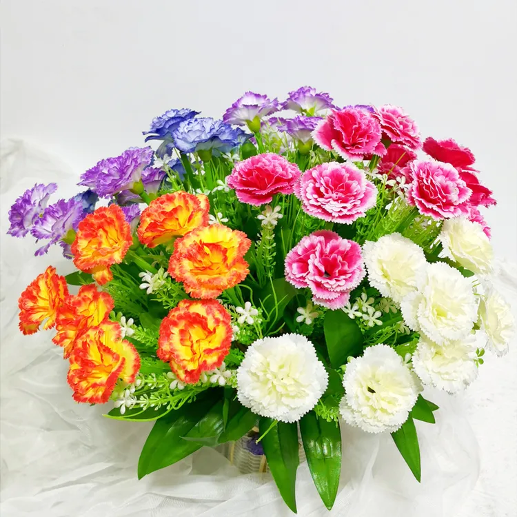 批发仿真花假花塑料布花康乃馨7头单枝康乃馨花室内外装饰插花束