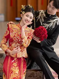 高端披肩旗袍秀禾服婚服高级感新娘龙凤褂嫁衣夏季嫁衣出阁服显瘦