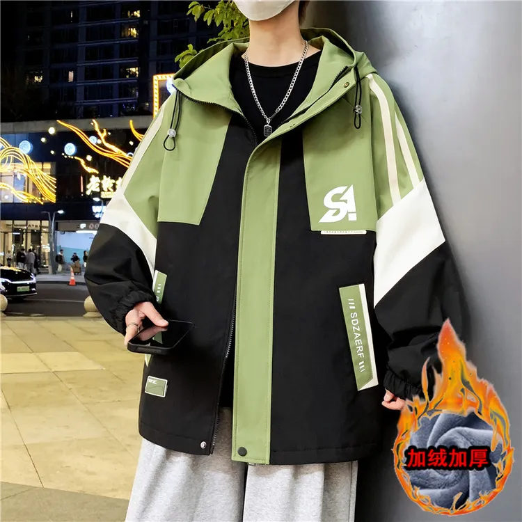 2025秋冬新款青少年夹克男生港风宽松加绒加厚学生百搭冲锋衣外套