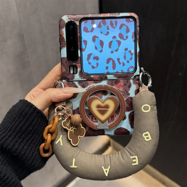 适用华为purax折叠屏手机壳豹纹带磁吸支架pocket2/p50小米2荣耀2