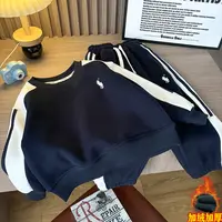 儿童加绒运动套装秋冬款2025新款男童一体绒保暖圆领套装