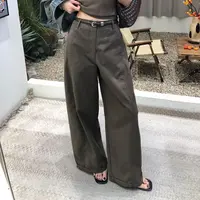 悬'Hang'斜纹肌理挺括复古宽松阔腿裤休闲裤工装长裤女（含腰带）