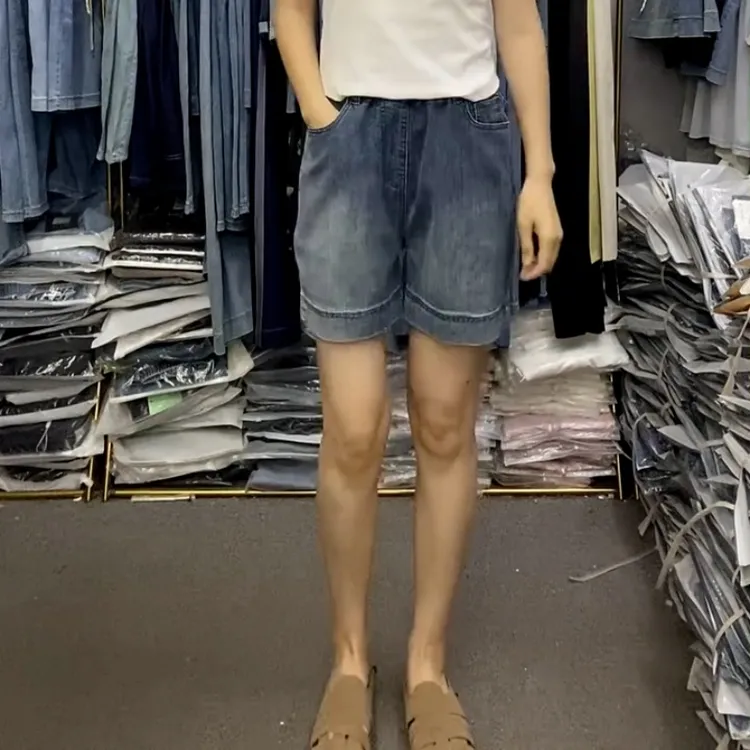 复古宽松牛仔短裤女夏季2025新款高腰显瘦小个子4分直筒中裤