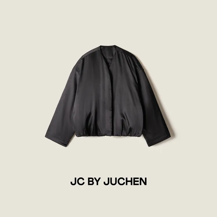 暗黑鹅绒道袍！秋冬蚕丝保暖落肩短款廓形鹅绒服外套FW114009-149