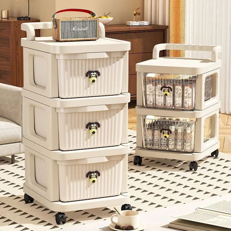 小推车零食置物架婴儿用品收纳落地移动家用宝宝玩具抽屉式储物架