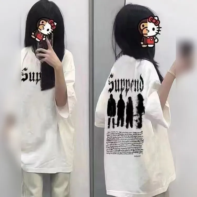 100%纯棉美式复古hiphop短袖t恤女宽松韩版慵懒风半袖体恤衫上衣