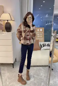 2025年韩国绒格子红外套不起球秋冬新款小个子显瘦外套