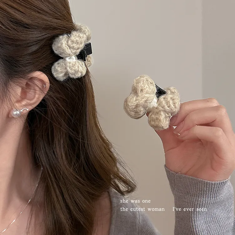 秋冬毛线半扎发小抓夹女气质公主发饰鲨鱼夹子蝴蝶结发夹发卡头饰