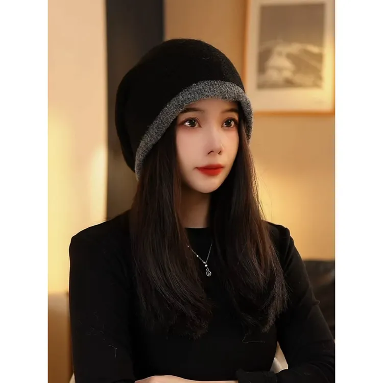 【双层加厚、多种戴法】堆堆帽子女羊毛针织毛线帽秋冬保暖包头帽子