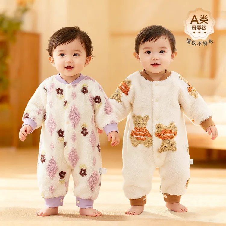 婴儿连体衣秋冬蓬松加厚宝宝哈衣保暖舒适幼儿超萌可爱保暖外出服