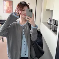 【运费险】【假两件叠穿】大码针织开衫秋冬胖妹妹长袖撞色毛衣外套