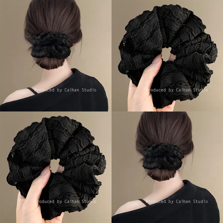 巴黎晚风~法式镂空蕾丝大肠发圈复古百搭纯色柔软发绳女旅行头绳