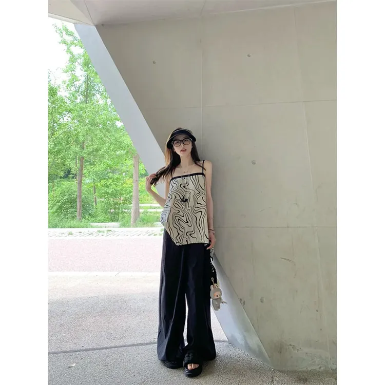 时尚套装慵懒风通勤显瘦吊带背心上衣宽松直筒百搭高腰休闲阔腿裤