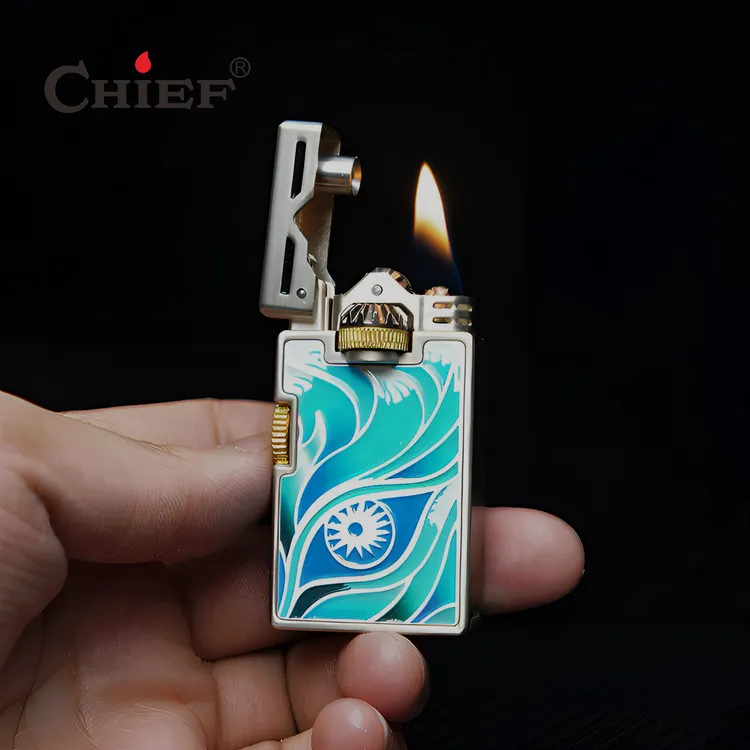 CHIEF/首领二代夜光含情脉脉复古翻盖打火机双齿轮联动创意设计
