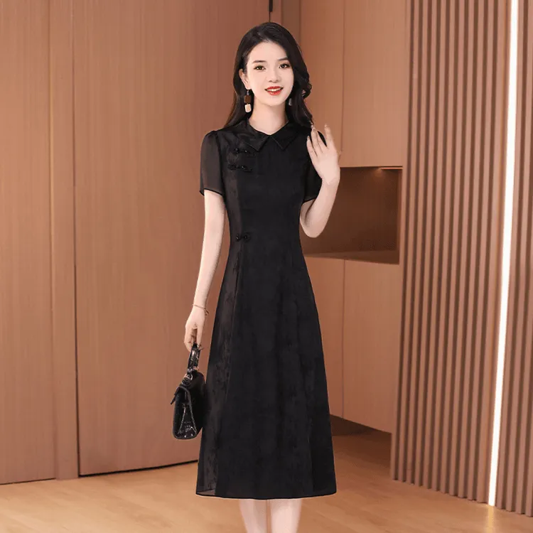 拉夏贝尔改良旗袍连衣裙女2025夏季穿搭轻奢高级贵夫人十三行裙子