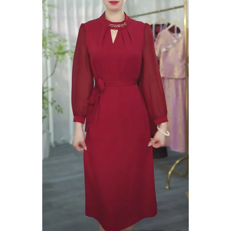 K31566秋季设计法式长裙显瘦复古中长款女士轻奢优雅