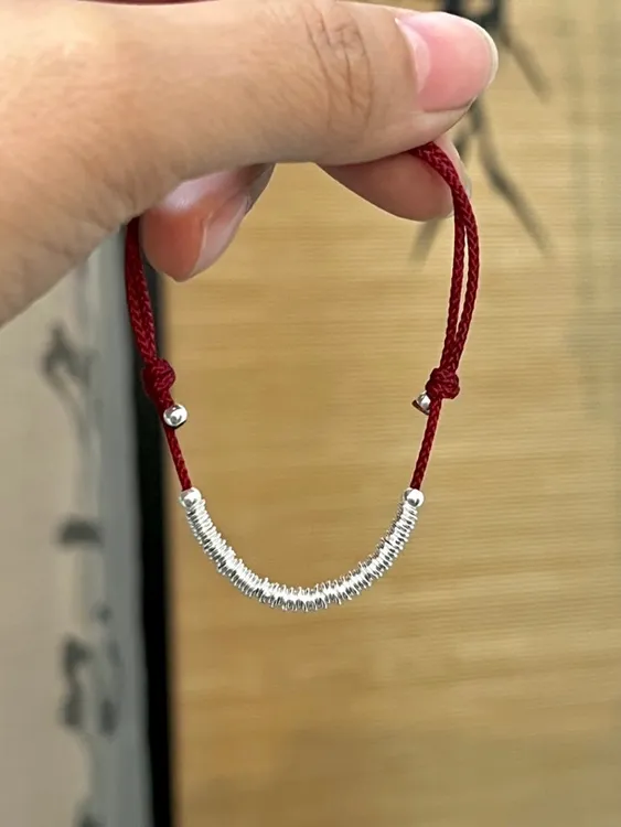 足银手链 新款原创六六顺小银圈红绳不掉色红绳可调节