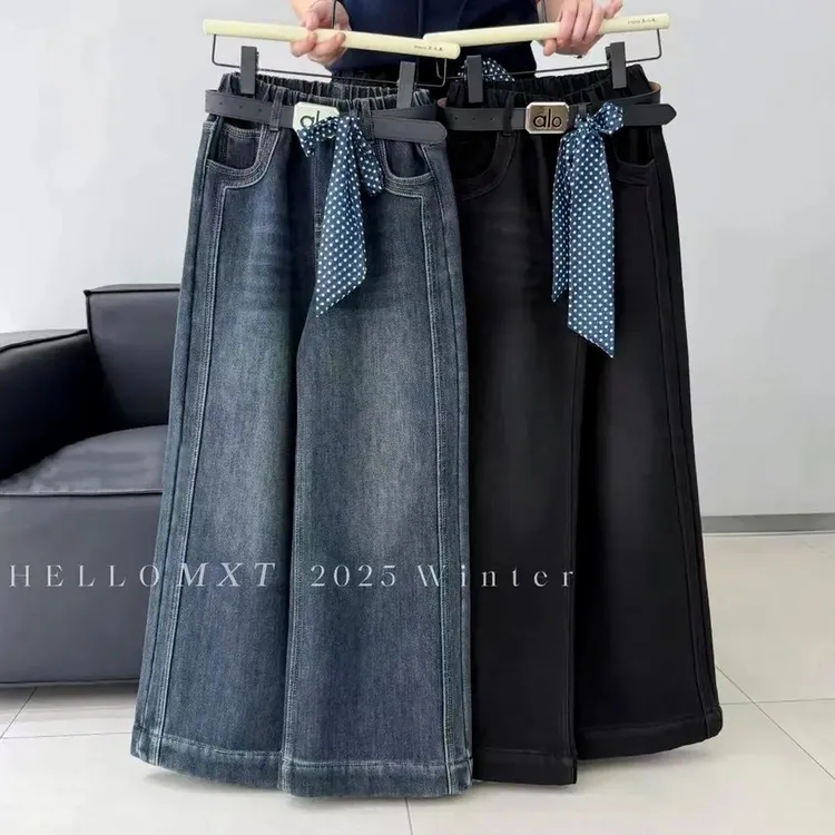 【实体品质•加绒弹力】女童牛仔裤韩版中大童直筒裤一体绒阔腿裤