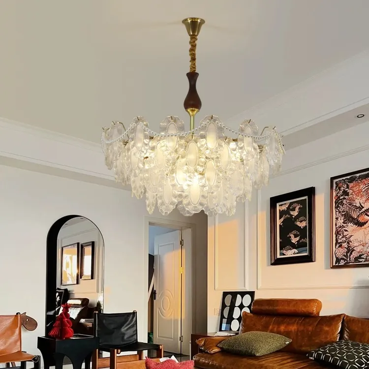 卧室灯法式轻奢中古风主卧客厅高级感胡桃木色珍珠玻璃书房间灯具