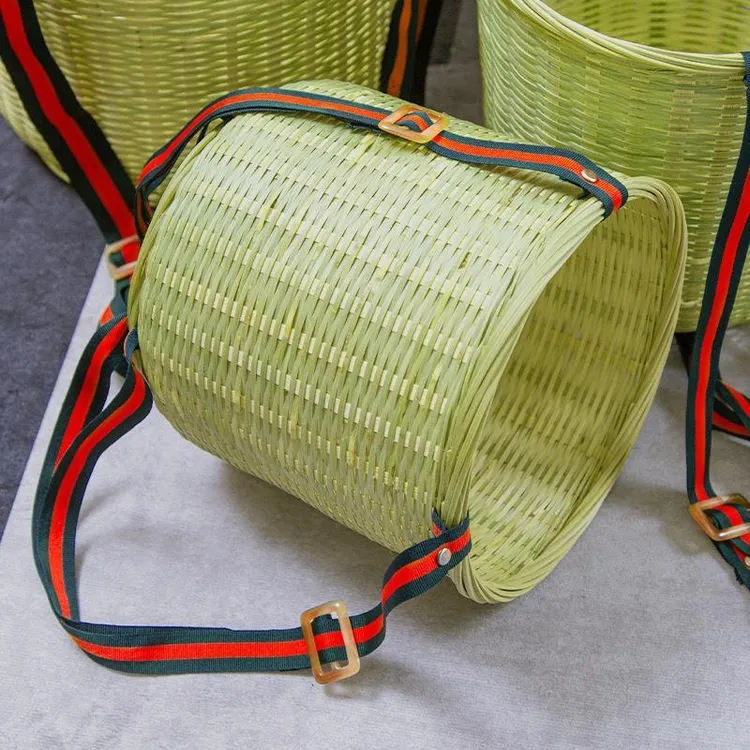 竹编背篓采摘茶叶竹筐儿童背箩表演舞蹈首具竹制品带背带可调节
