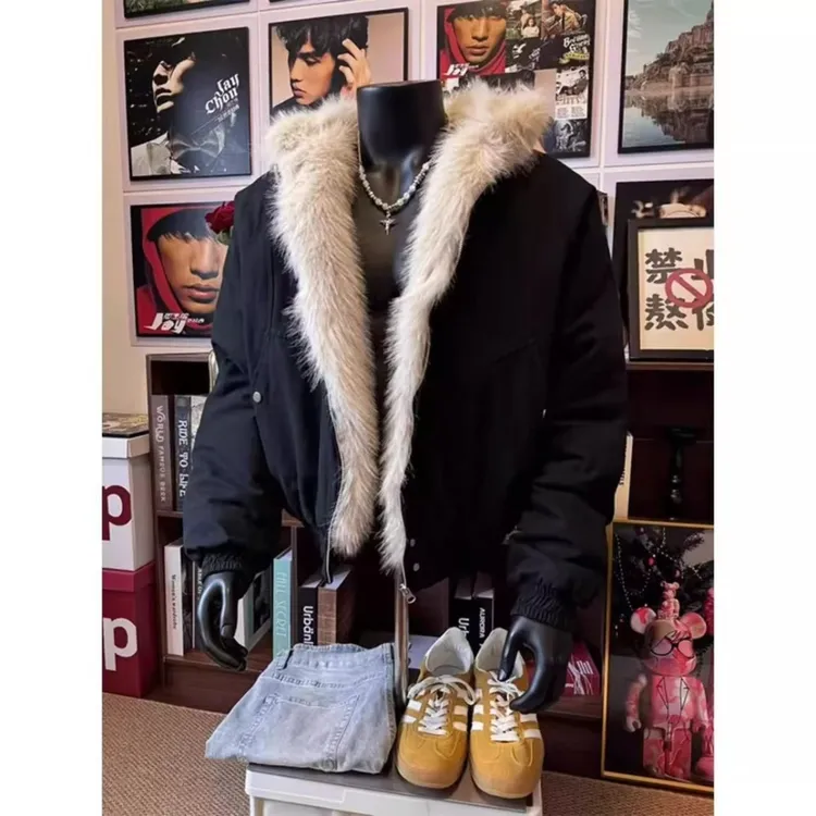 棉服男款cleanfit毛领连帽座山雕冬季保暖短款棉衣外套美式复古潮