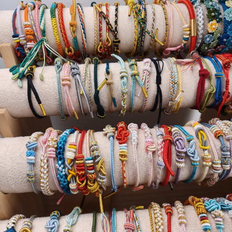 非金属布艺手链 百搭彩色手工编织民族风编绳情侣手链七夕礼物