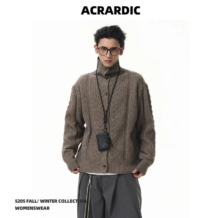 ACRARDIC秋冬美式老钱风开衫毛衣男vintage做旧感慵懒保暖针织衫