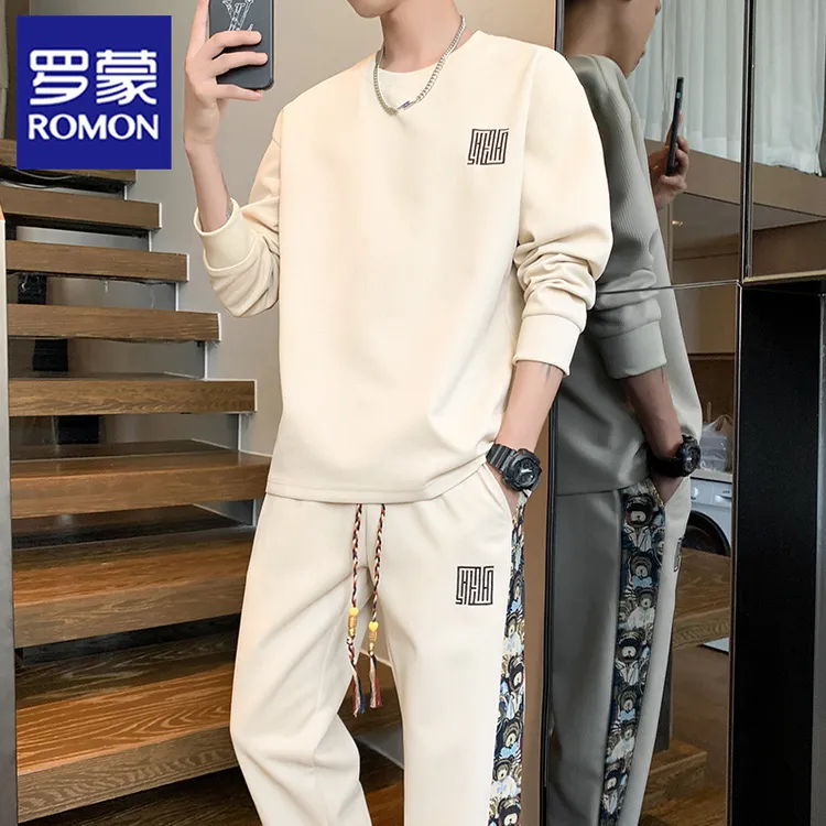 罗蒙休闲运动套装男士2025秋季新款宽松时尚卫衣男款束脚裤两件套