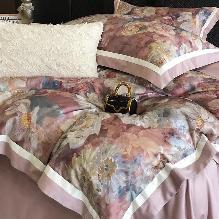 水星高端系列家纺支长绒棉四件套纯棉全棉新款床单被套田园风床品