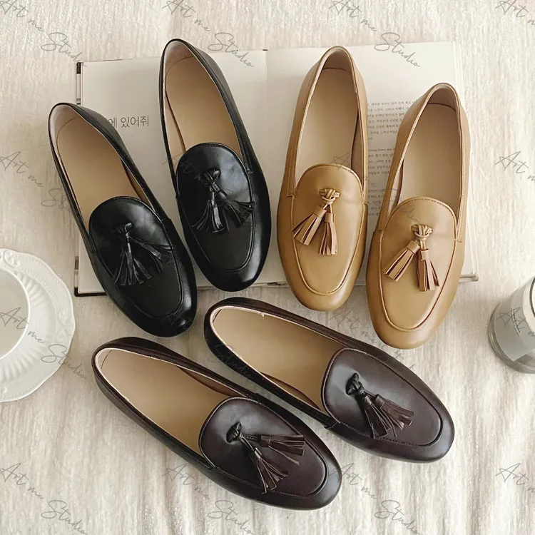 【ART ME】复古牛羊皮流苏暗纹温软触感乐福鞋W24687