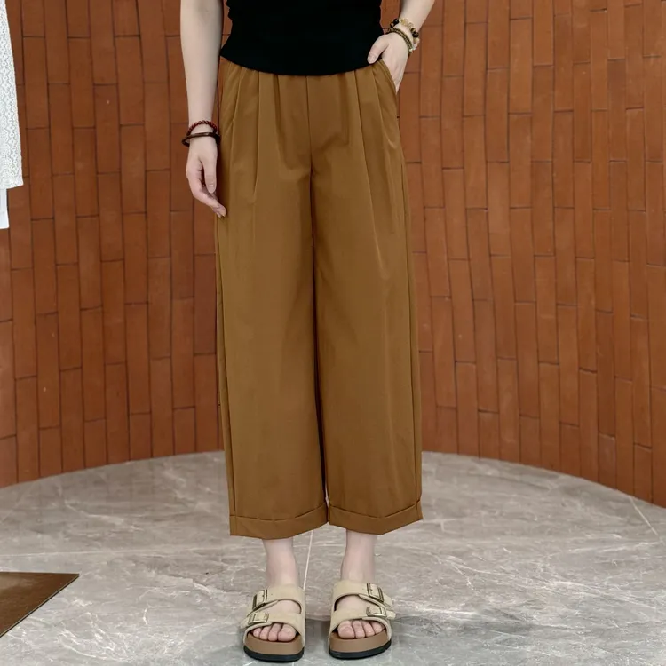 宿慕SUMU女装新款松紧腰法棍裤薄款夏季2025新品百搭九分裤5033