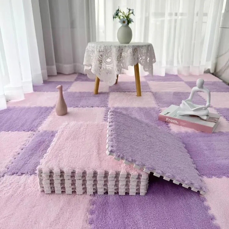 毛绒拼接地垫加厚拼接地毯泡沫飘窗床边卧室客厅加绒少女大面积TJ