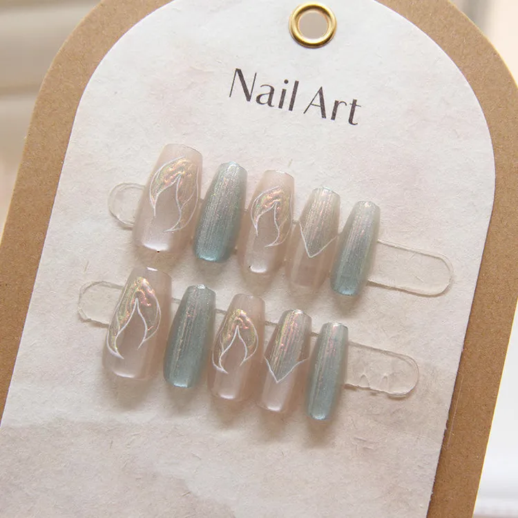 追光猫眼穿戴甲片人鱼可拆卸美甲片猫眼美甲贴片清透指甲片分码