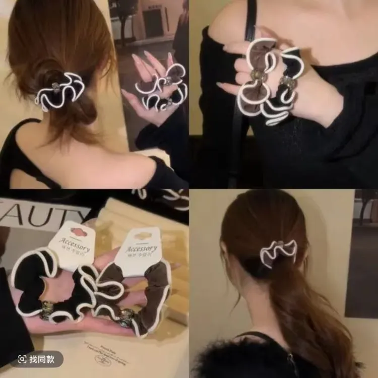 韩国轻奢牛奶丝丝滑发圈木耳边闪钻韩系轻奢发绳高弹力头绳皮筋