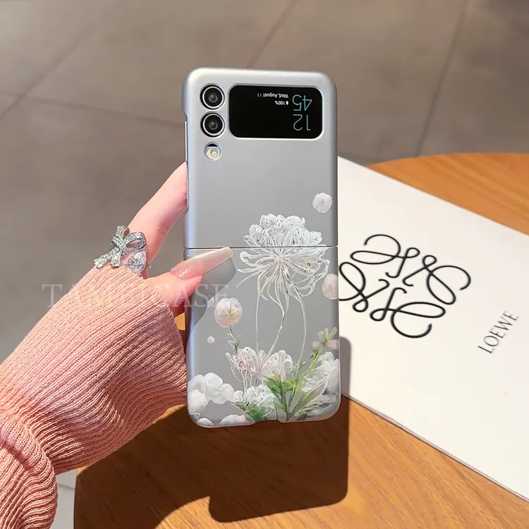 适用【三星ZFLIP3】昙花富贵金属漆折叠防摔高质感手机壳女款