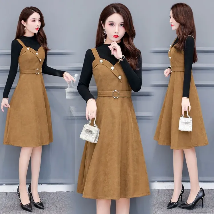 单/套装春装针织上衣无袖背带裙连衣裙套装两件套内搭打底裙冬季