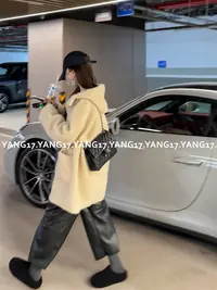 杨十七  【首尔冬日】韩系中长款皮毛一体外套大衣女厚实保暖