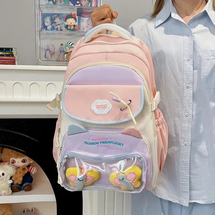 新款书包初高中大学生女减负可爱简约轻便韩版休闲百搭风双肩背包