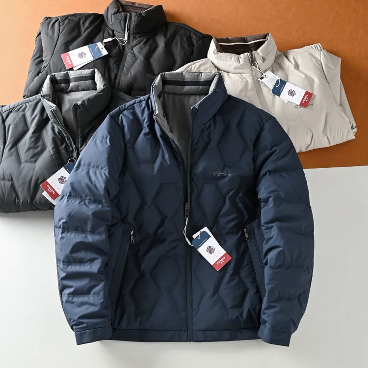 双面穿压胶充绒外贸男士秋冬新品立领百搭保暖休闲羽绒服外套