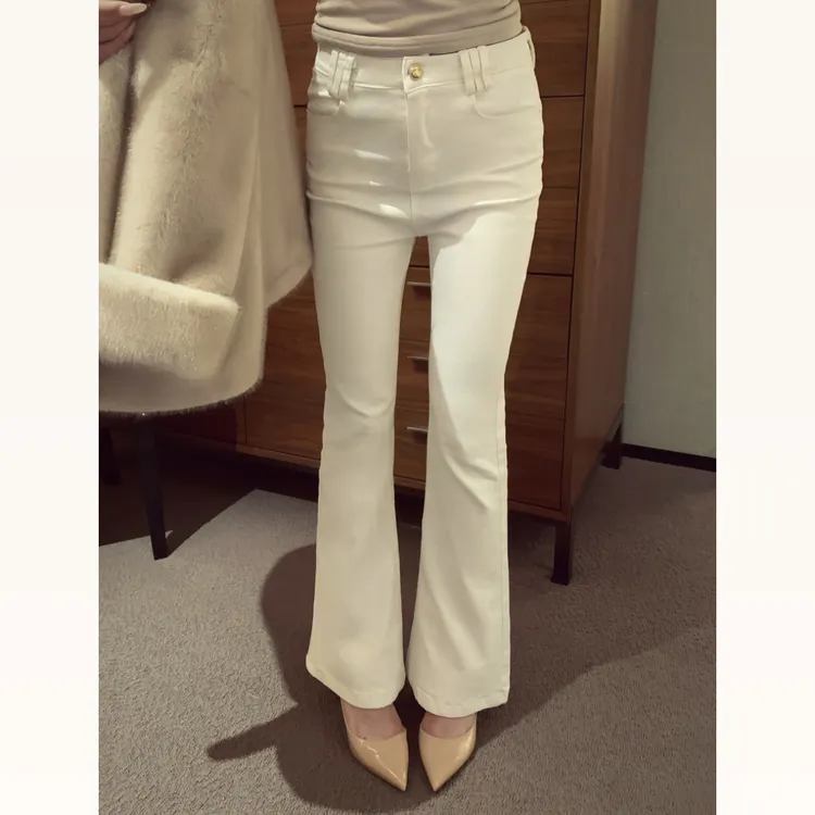 Yingdaren高腰显瘦提臀弹力显瘦微喇牛仔长裤薄绒