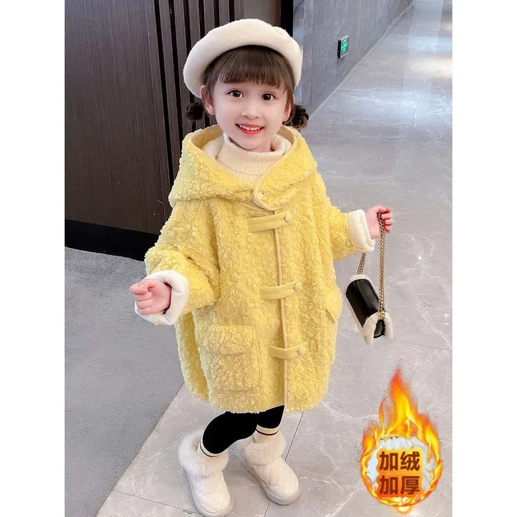 儿童外套女童洋气宝宝加绒加厚上衣童装大衣中长款小童韩版冬季毛