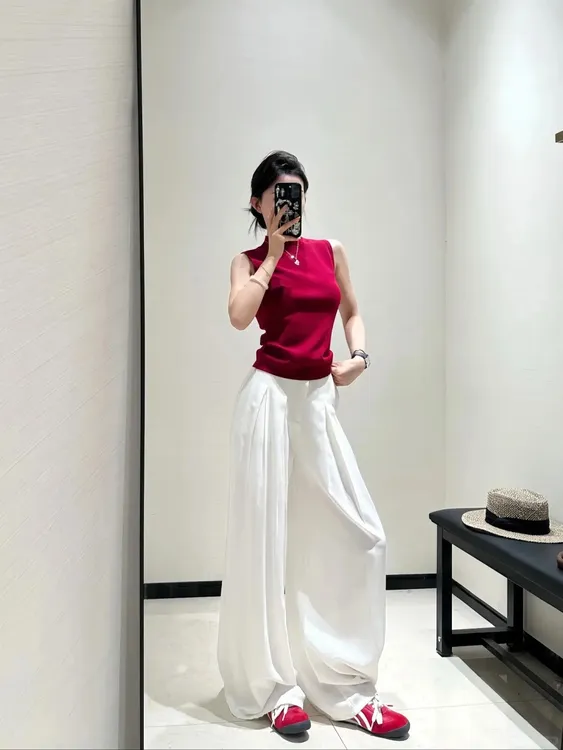 夏季新款洋气衣服女高级感内搭坎肩无袖挂脖外穿上衣宽松阔腿裤