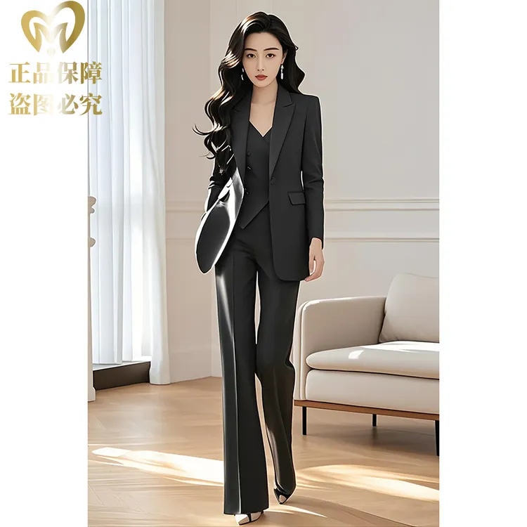 黑色高端新款西装套装女神范气质通勤网红时尚百搭爆款秋装阔腿裤