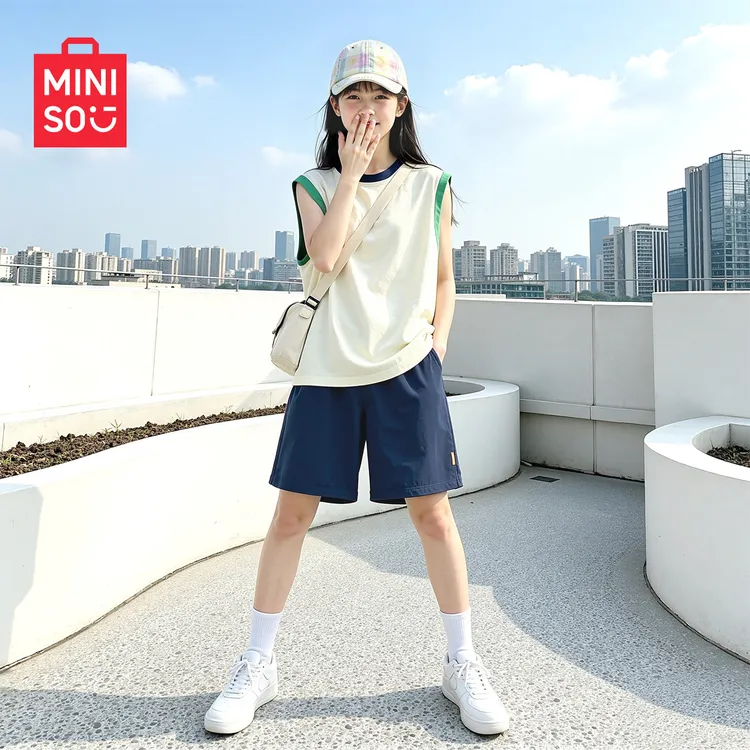 名创优品女童夏套装夏季凉感透气女孩背心时髦洋气运动女大童短裤
