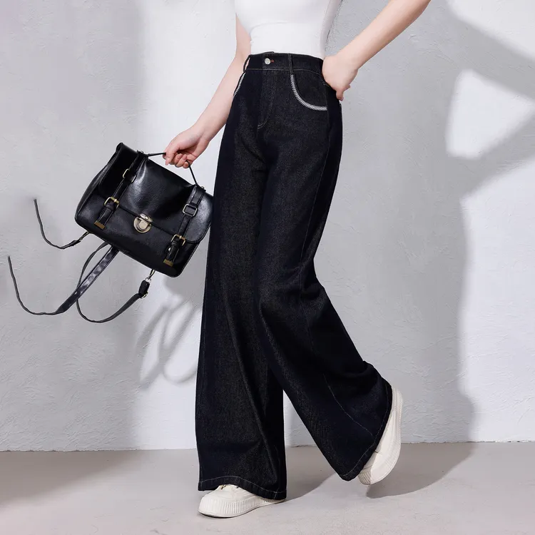 【休闲美式】 蛋妹大码女装微胖mm冬季休闲百搭阔腿牛仔裤DM33779