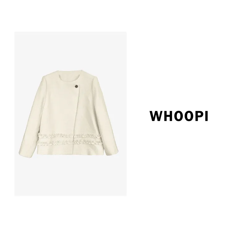 【Whoopi】【星河白沙】羊毛奢香系列 斜门襟木耳边小香风外套