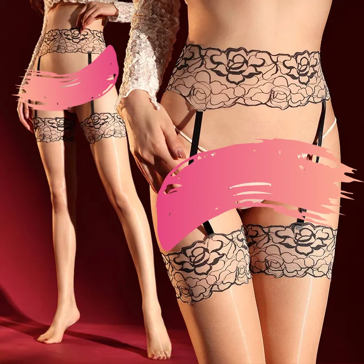 岚觅山茶花极光袜高腰蕾丝一体丝袜油亮超薄长筒过膝性感吊带袜