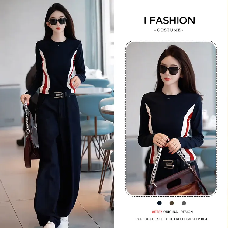 高含棉美式复古高级感长袖t恤女2025年春秋新款拼接撞色遮肉上衣