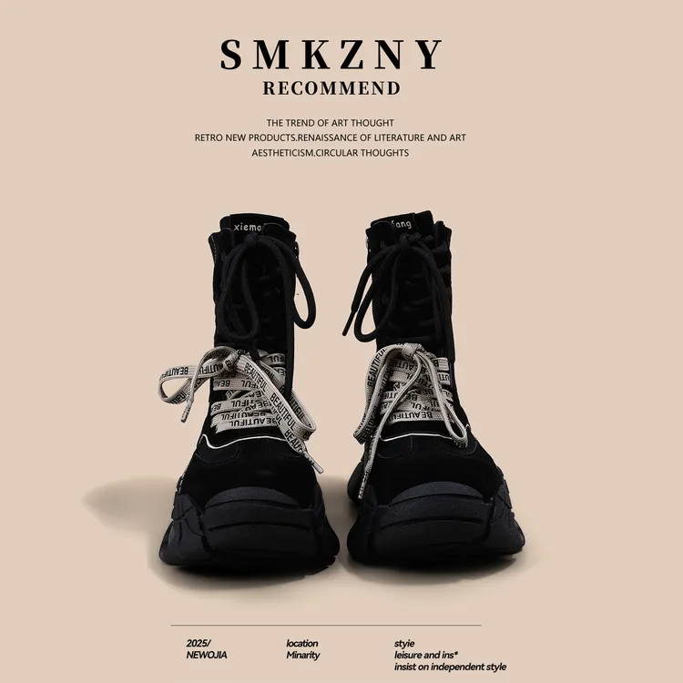 欧洲站马丁靴女厚底西部短靴2025秋新款复古加绒短靴侧拉链拳击靴